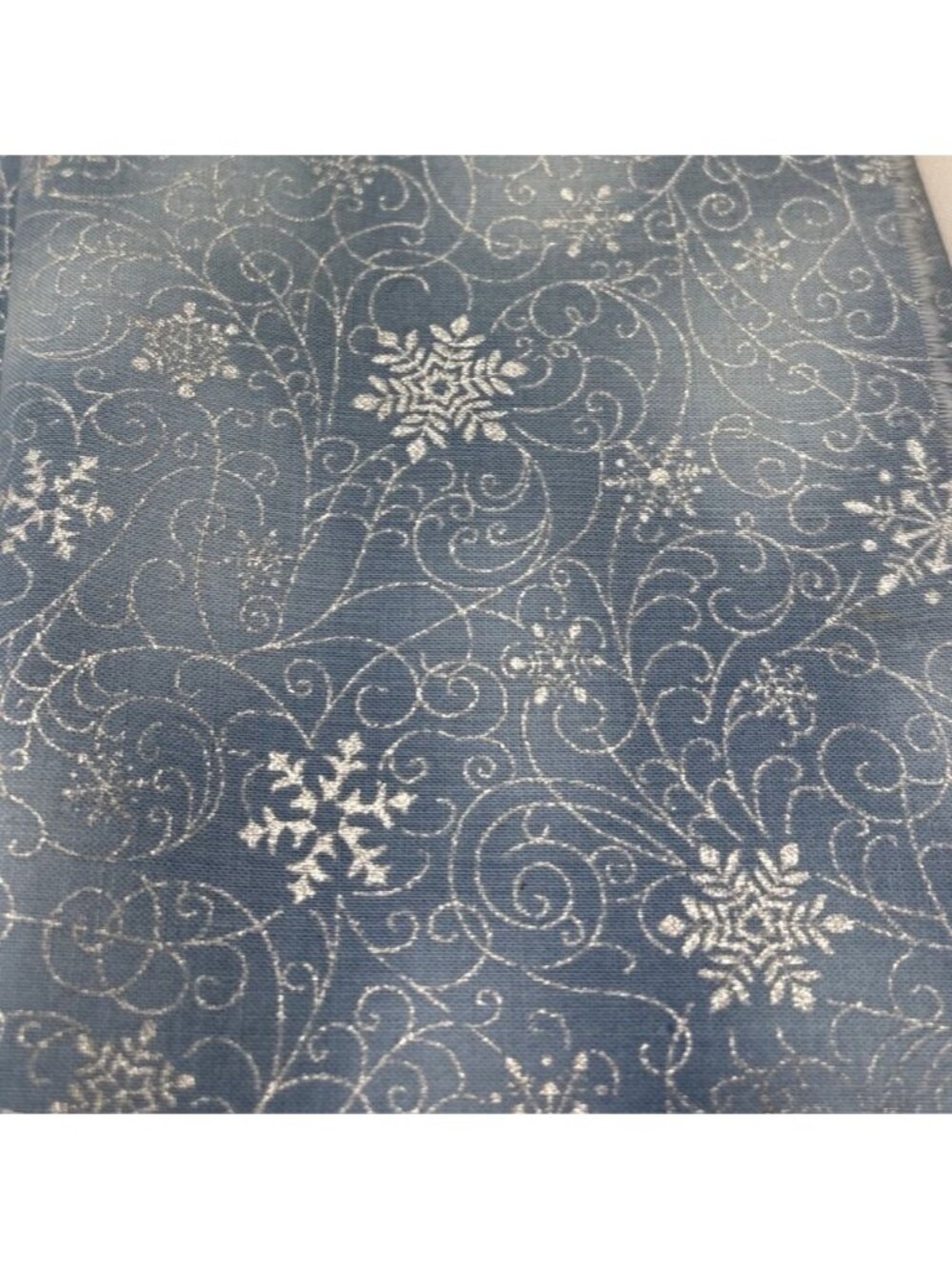 Blue Cotton Fabric Silver Snowflake Print 18x28 Seasonal Crafting Winter